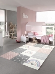 Preview: Kinderteppich Regenbogen rosa grau creme