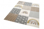 Preview: Kinderteppich Regenbogen Karo beige grau creme