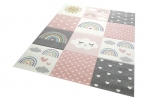 Preview: Kinderteppich Punkte Herzchen Wolken rosa creme grau