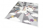 Preview: Kinderteppich mit Einhorn Regenbogen in Grau Creme