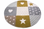 Preview: Kinderzimmer Spiel Teppich Herz Stern Punkte Design gold creme wei