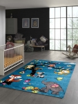 Preview: Kinderzimmer Teppich Zootiere in blau