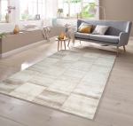 Preview: Designer Teppich mit Konturenschnitt Karo Muster Braun Beige Taupe