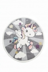 Preview: Kinderteppich mit Einhorn Regenbogen in Grau Creme