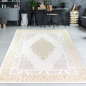 Preview: Orientalischer Designerteppich mit Ornament in weiß gold grau