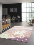 Preview: Kinderzimmer Teppich Einhorn Regenbogen creme rosa