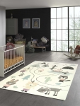 Preview: Kinderzimmer Teppich Bären Indianer Creme Grau