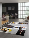 Preview: Kinderzimmer Teppich Baustelle Schwarz Grau Creme