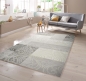 Preview: Designer Teppich mit Glitzergarn Wollteppich mit Karo Muster in Creme Beige Grau