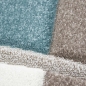 Preview: Designer Teppich mit Konturenschnitt Karo Muster Pastellfarben Blau Creme Beige Dunkelgrau