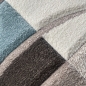 Preview: Designer Teppich mit Konturenschnitt Karo Muster Pastellfarben Blau Creme Beige Dunkelgrau