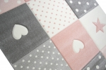 Preview: Kinderteppich mit Herz Stern in Rosa Weiss Grau