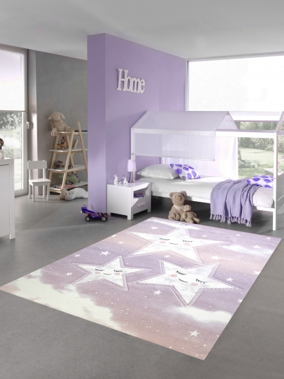 Kinderteppich Sterne Design rosa creme