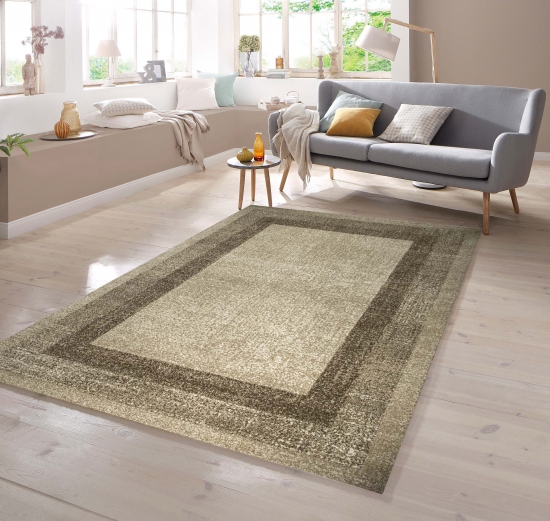 Designer Teppich mit Winchester Bordüre in Braun Beige Creme