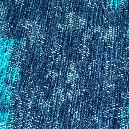 Wohnzimmer Teppich abstraktes Muster blau weiß grau