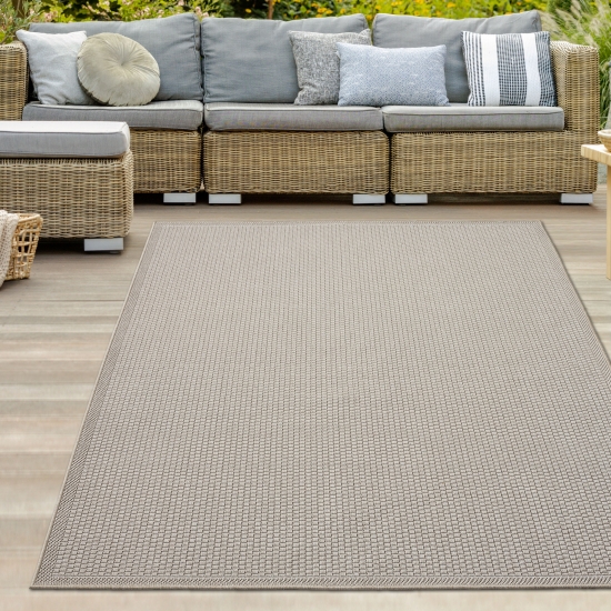 Robuster In- und Outdoorteppich 3d-Effekt schlichtes Muster einfarbig beige