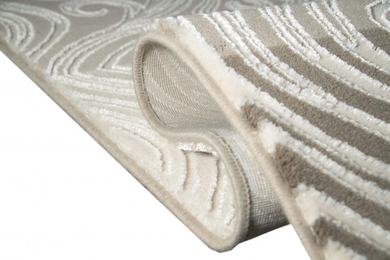 Designer Teppich mit Glitzergarn Wollteppich mit Karo Muster in Creme Beige Grau