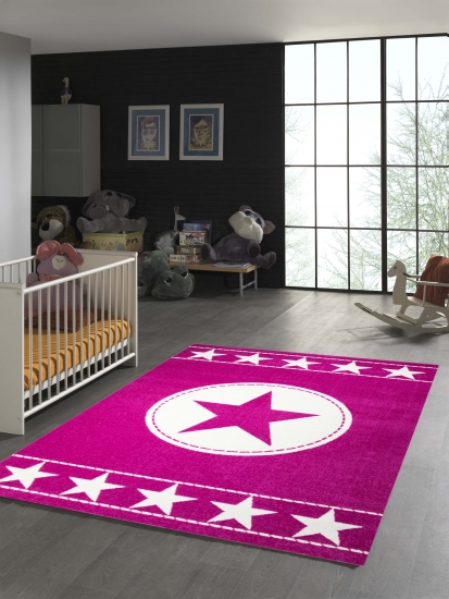 Kinderteppich Sterne Pink Creme