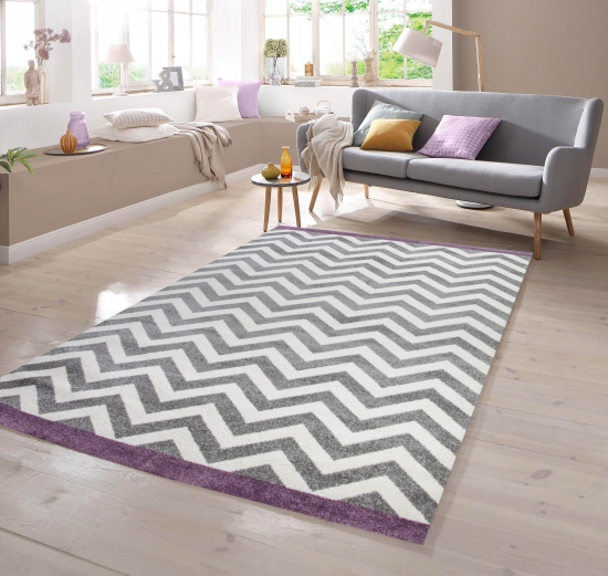 Teppich Skandinavisches Design in Lila Creme Grau