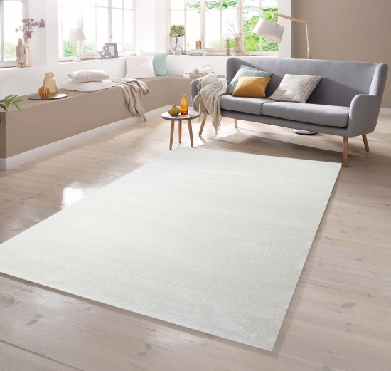 Designer Teppich Kurzflor mit Uni Design Creme