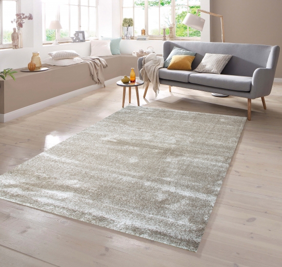 Designer Teppich Kurzflor mit Uni Design Beige