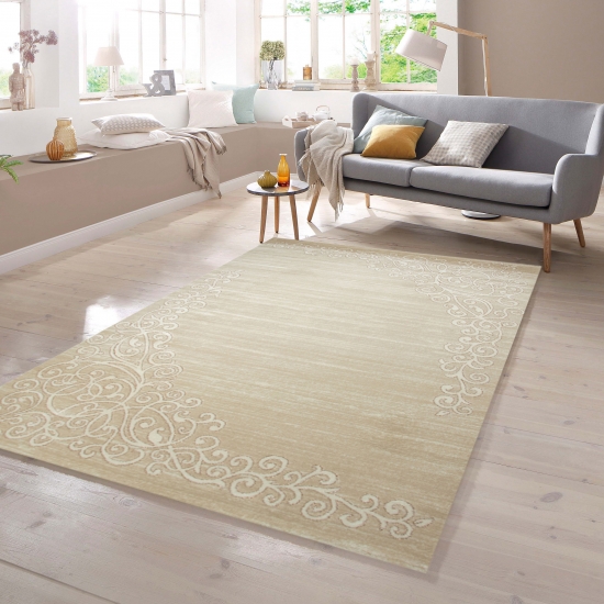 Moderner Teppich mit Glitzergarn Floral Muster Meliert in Beige Creme