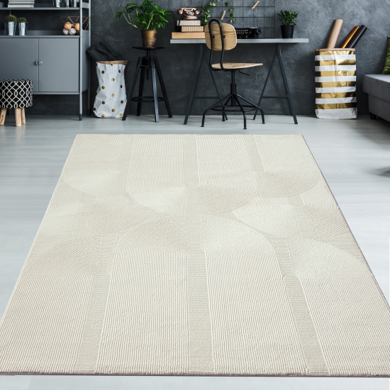 Recycle Teppich mit modernen ovalen Formen in creme