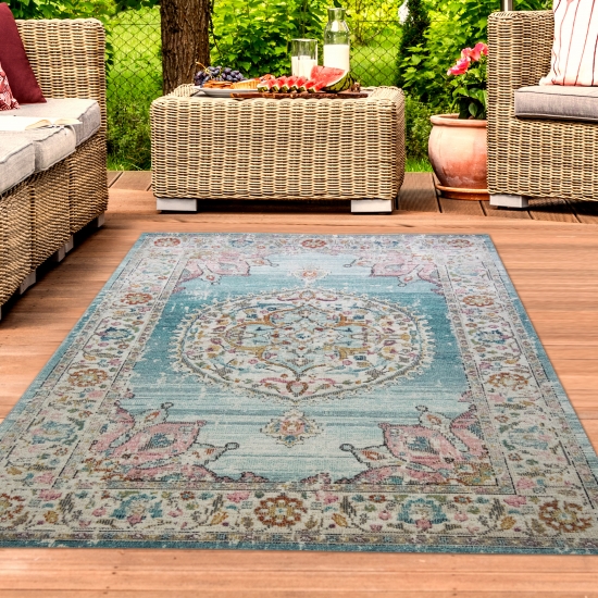 Teppich Orient Outdoor Vintage in blau creme