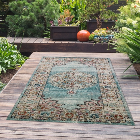 Teppich Orient Outdoor Vintage in blau creme