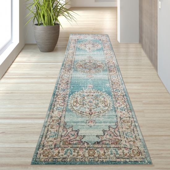 Teppich Orient Outdoor Vintage in blau creme