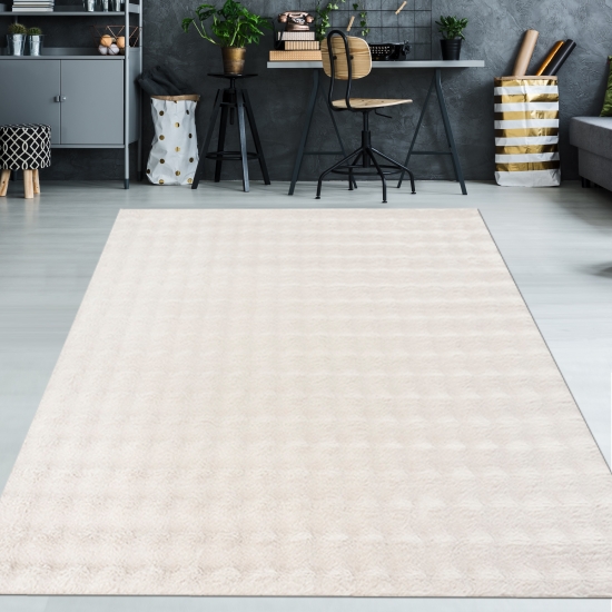 Schlafzimmerteppich Wohnzimmer Teppich flauschig weich gewölbtes Design rutschfest weiß