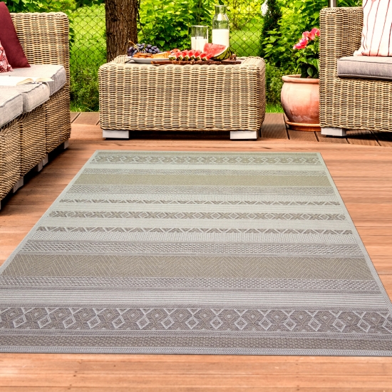 In- & Outdoor Teppich Sisal Optik Rautenmuster – beigefarben