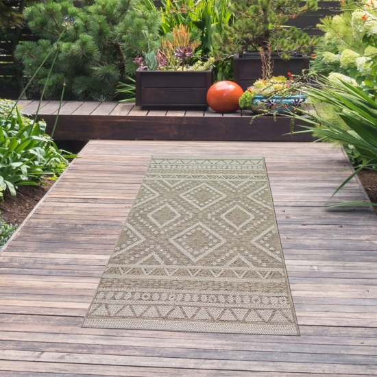 In- & Outdoor Teppich Sisal Optik Rautenmuster – beigefarben