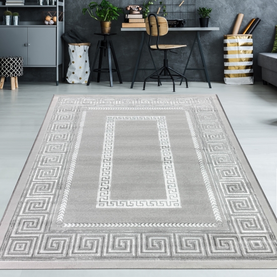 Designer Teppich Orient in Grau Silber Beige