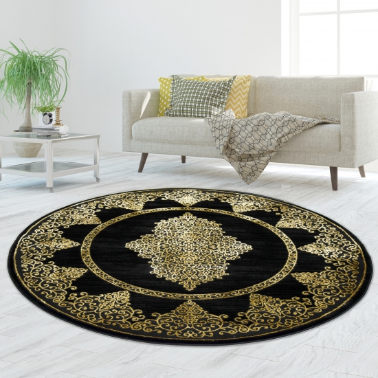 Wohnzimmerteppich Ornamente in schwarz gold