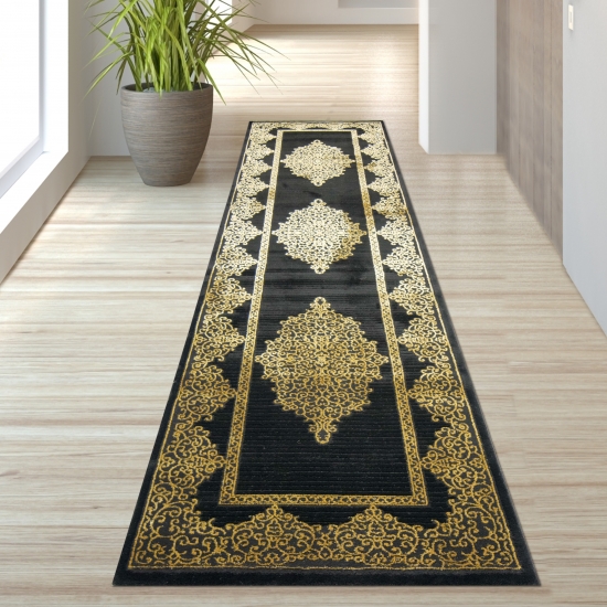 Wohnzimmerteppich Ornamente in schwarz gold