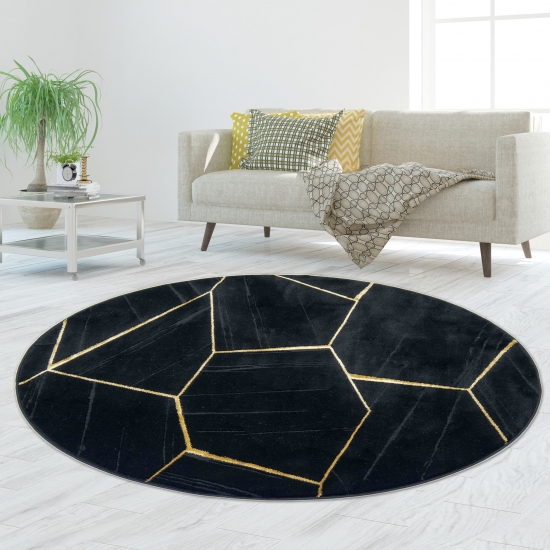 Wohnzimmerteppich geometrisches Muster in schwarz gold