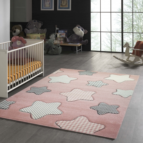 Kinderteppich Herze Mädchen in rosa creme grau