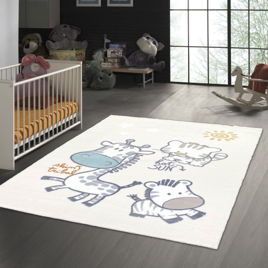 Weicher Kinderzimmer Teppich mit Tier muster in creme