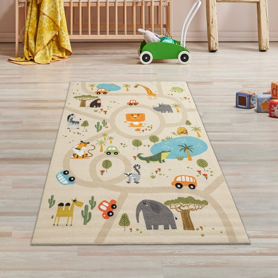 Rutschfester Kinder-Spielteppich in beige