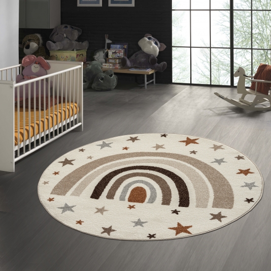 Weicher Kinderteppich mimt Stern und Regenbogen muster in Creme