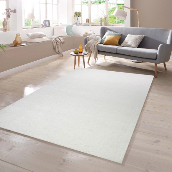 Teppich Kurzflor Uni Design in Creme