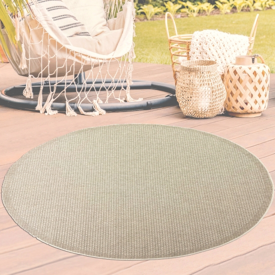 Outdoorteppich Terrassenteppich Gartenteppich robust und langlebig linierter Rand in Beige