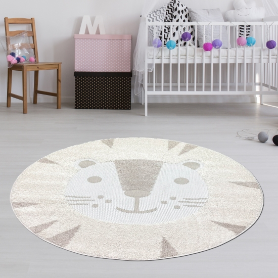 „High Low“ Kinderzimmer Teppich mit Katzenmotiv in creme braun