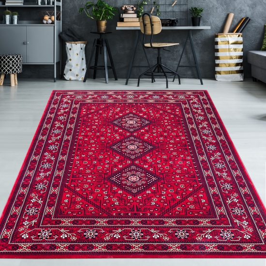 Orientalischer Teppich in rotem Blumen Muster