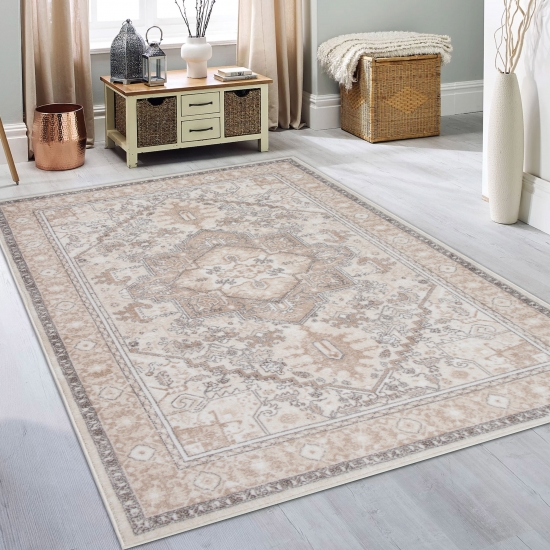 Wohnzimmerteppich im orientalischen Stil gemütlich beige