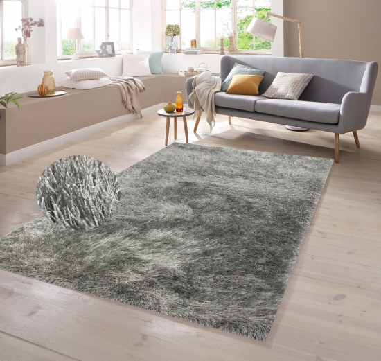 Shaggy Teppich Hochflor mit Glitzer in Grau