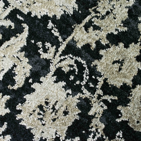 Moderner Teppich in orientalisches Blumendesign in Beige auf Schwarz