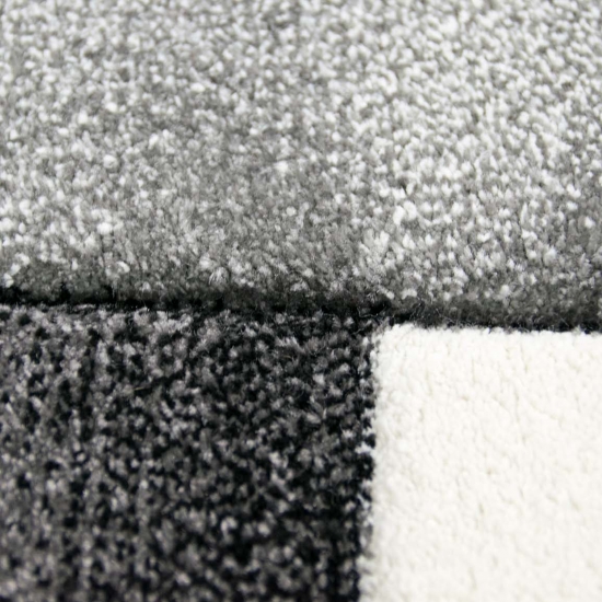 Designer Teppich mit Konturenschnitt Karo Muster Grau Schwarz Weiss