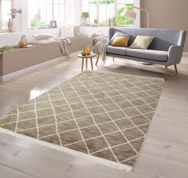 Orientteppich Kelim Design mit Ornamenten in Beige